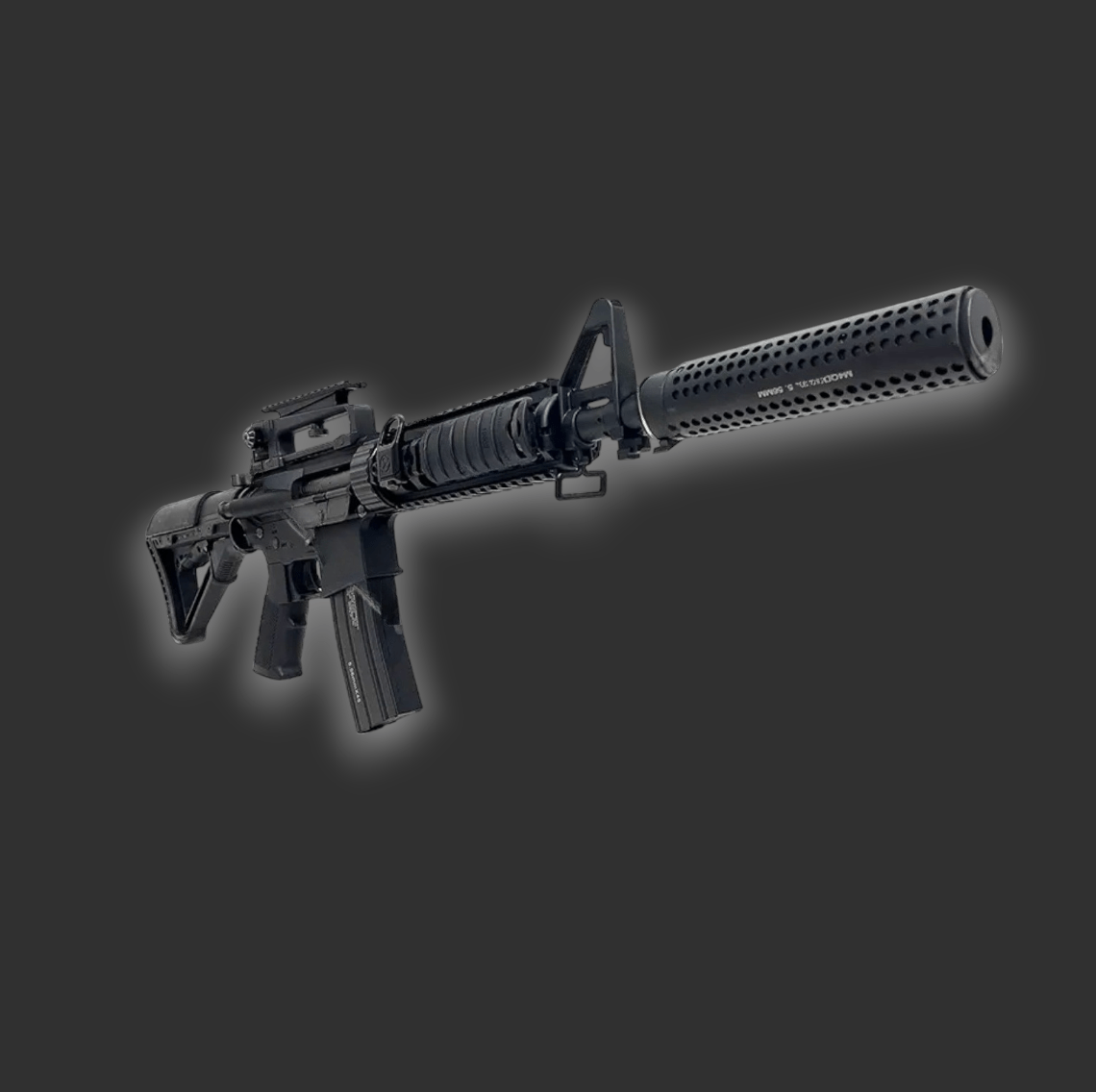 A well Full CNC M4 Blaster with a high-torque 480 motor, featuring a black rifle design with a long barrel, tactical grip, and mounted sight on a dark background.